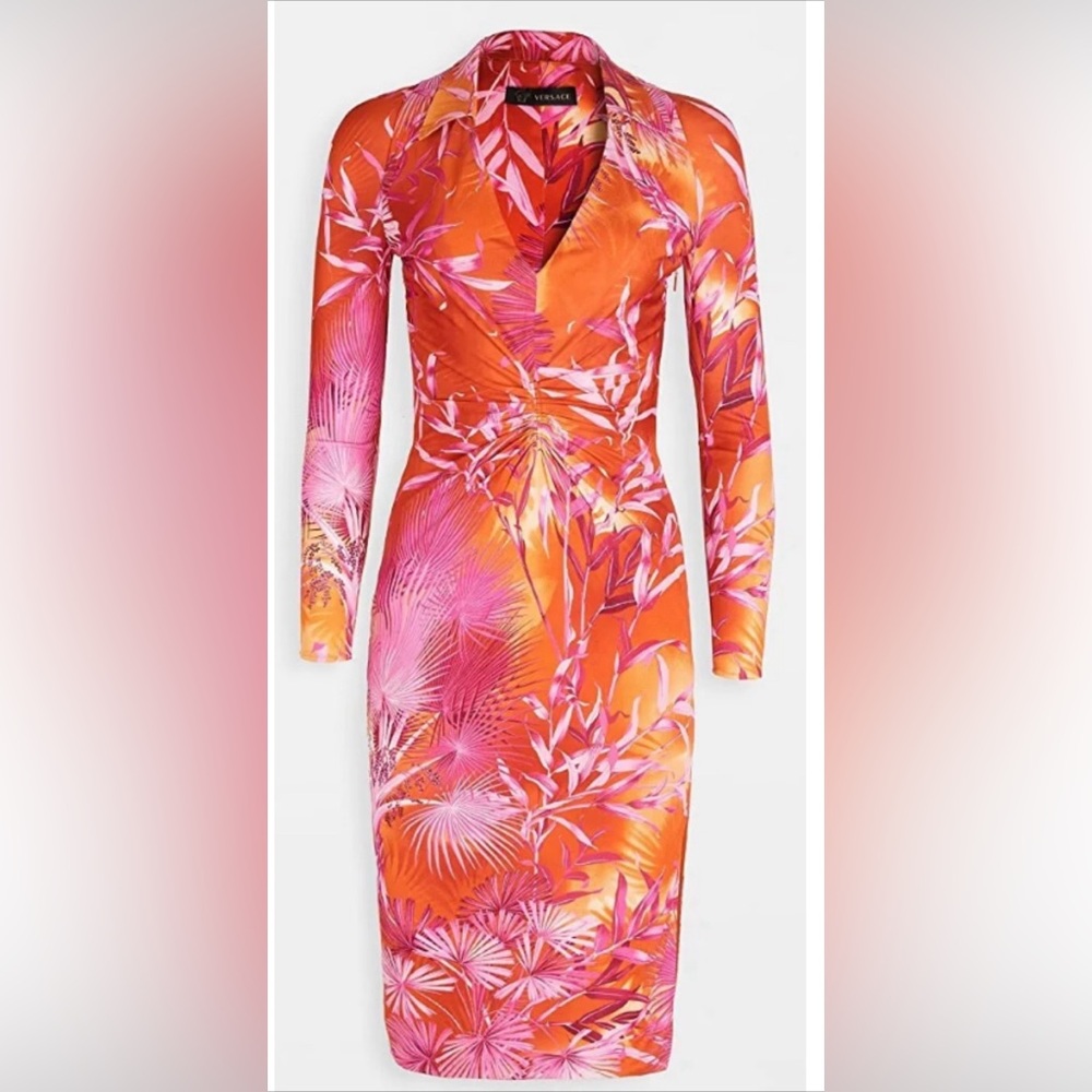 Versace Vibrant Pink and Orange Long Sleeve Dress